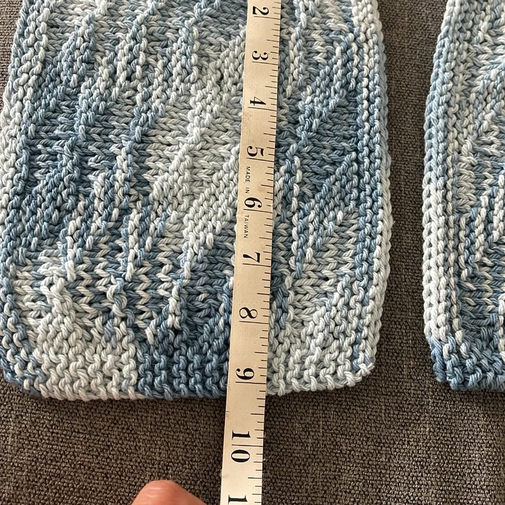 Handmade knitted blue washcloths/dishcloths